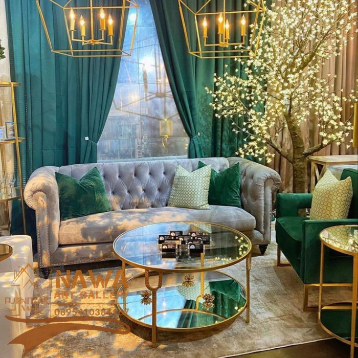 MEJA TAMU MINIMALIS STAINLESS TOP TABLE KACA ATAS BAWAH