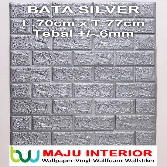 Wallpaper 3D Bata 70x77 cm Walpaper Dinding 3D Brick Foam Motif Anak Doraemon Hello Kitty Stiker-Bata Silver 6mm