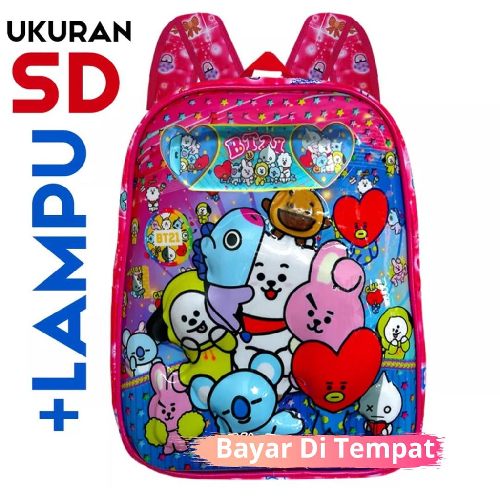 Tas Ransel Sekolah Anak SD Lampu / Tas Ransel BT21 / RANSEL BTS ANAK / TAS TIMBUL LED