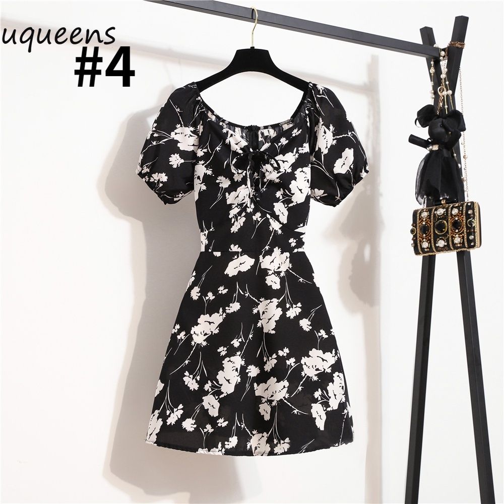 Dress Bunga Lengan Pendek V-Neck Wanita dengan Sablon Bunga Daisy