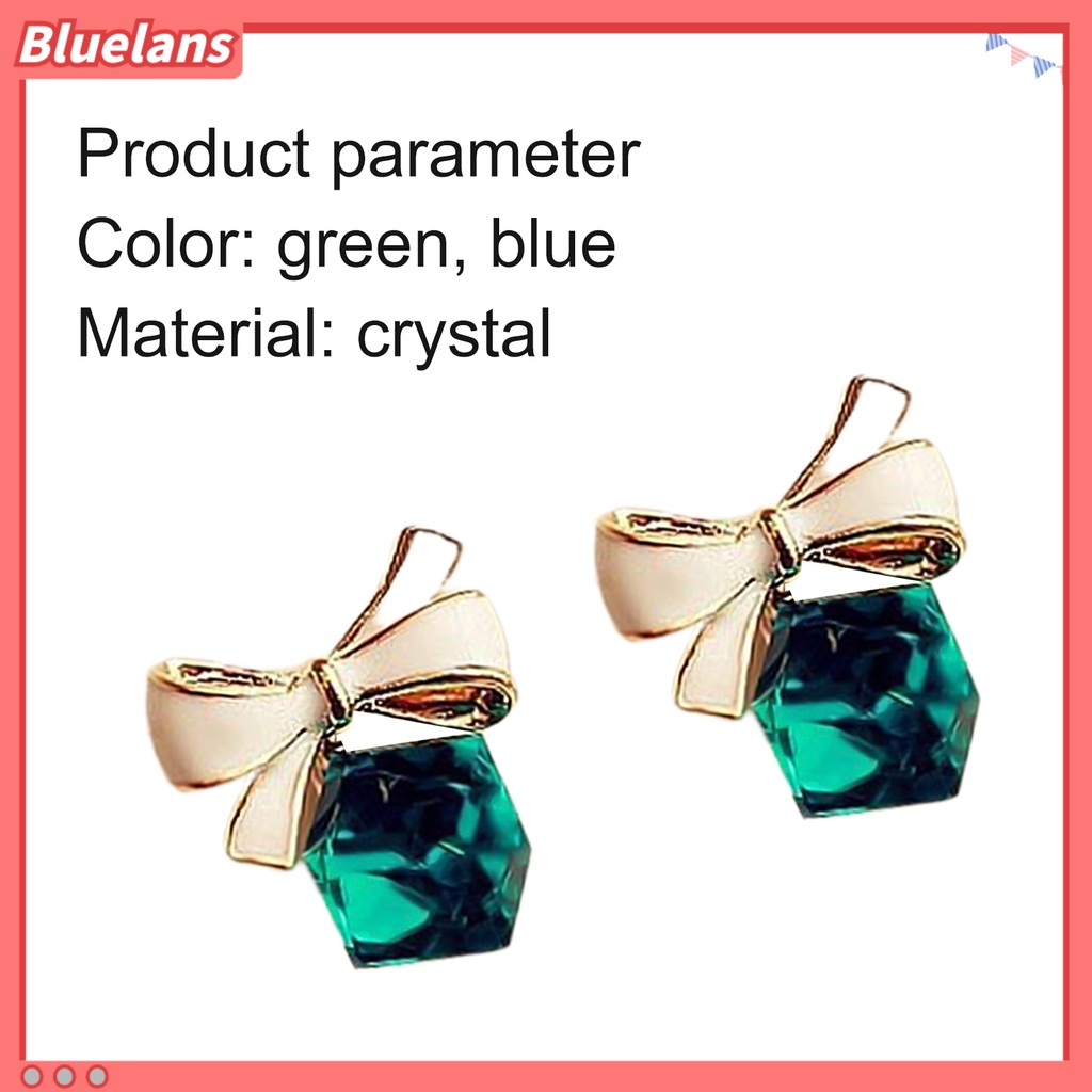 Bluelans 1 Pair Fashion Faux Crystal Bowknot Cube Ear Stud Earring Jewelry Accessory