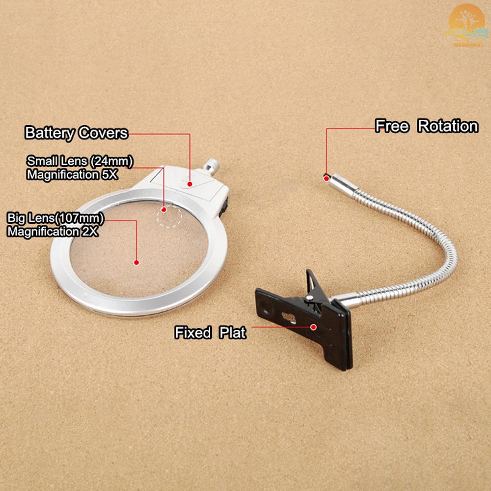 Pro Flexible Hands Free Magnifying Glass Desk Lamp Bright LED Light Magnifier with Clamp for Reading Diamond Painting