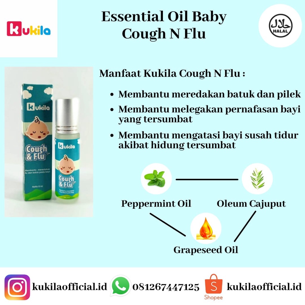Kukila Essential Oil Baby Cough N Flu 8ml Pereda Batuk Pilek Hidung Tersumbat Pada Anak 0 - 3 Years-8