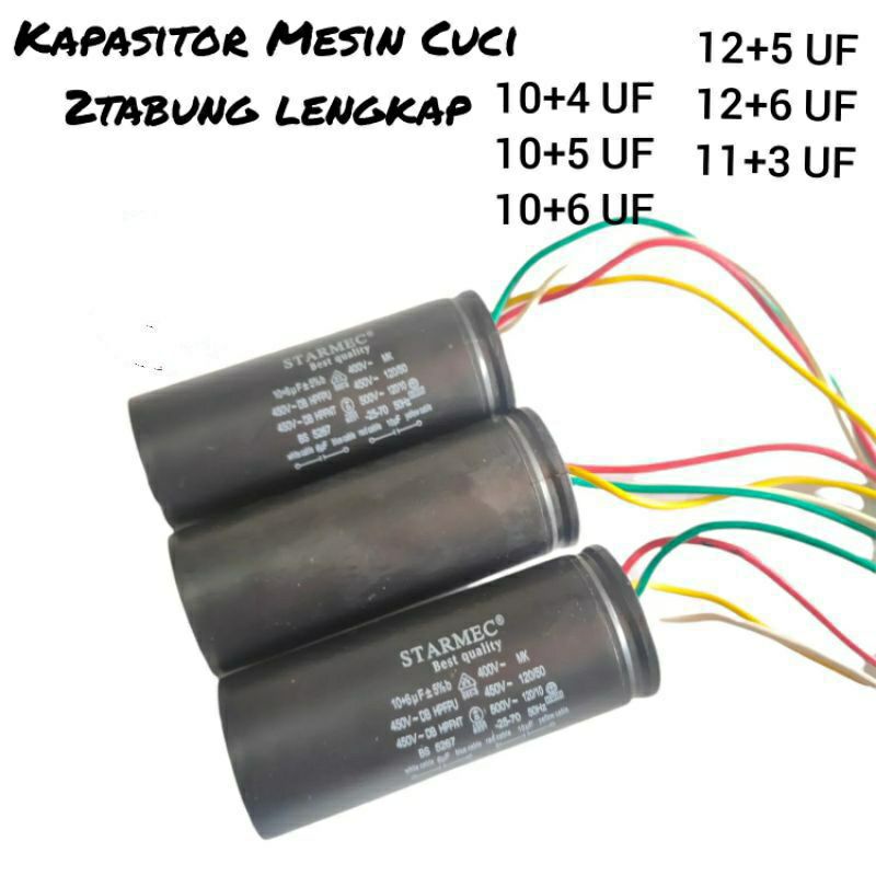 Kapasitor ,4+8 uf  4+ 10 uf   , 4+12uf , 5+10 , 5+12uf , 6+10 , 6+12 , 6+14 , UF  Capasitor , Mesin Cuci 450V .multi