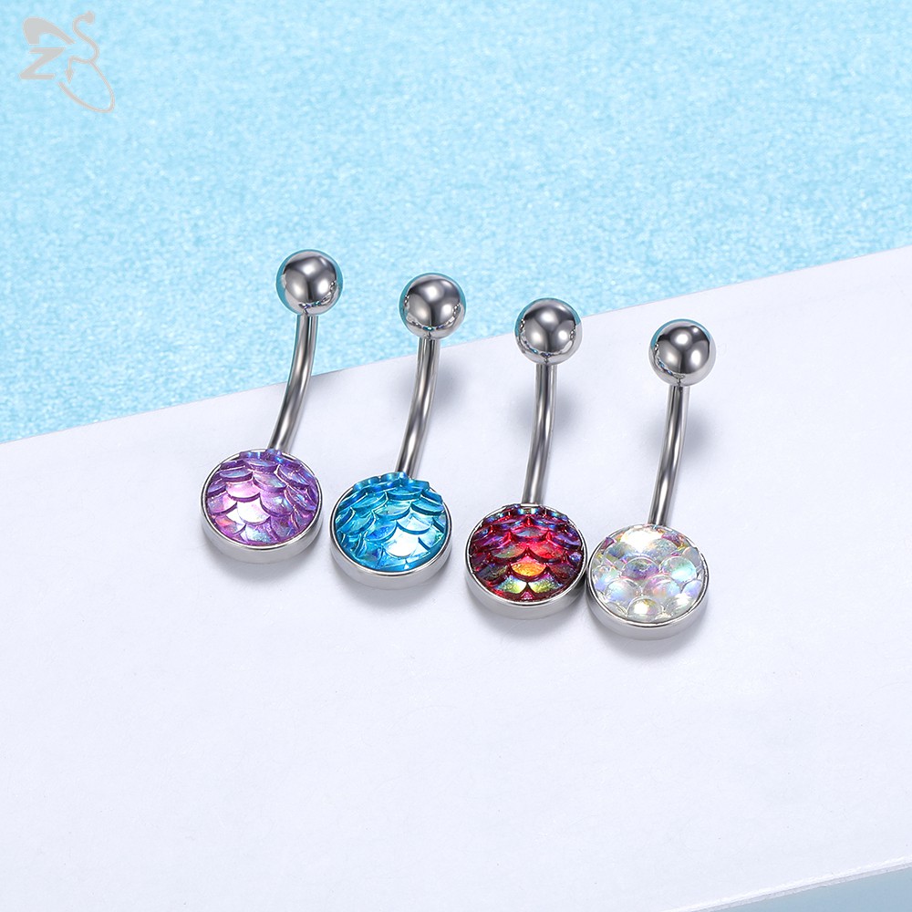 4pcs / Lot Cincin Tindik Perut Bahan Stainless Steel Akrilik 14g Aneka Warna