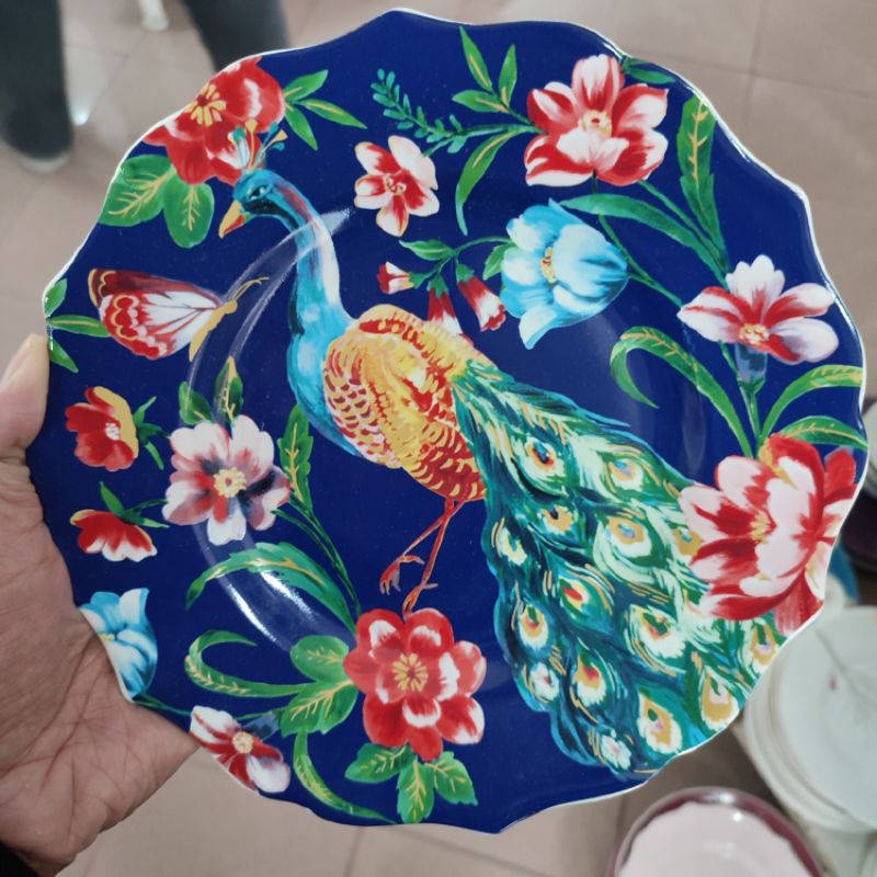 MERAK SALAD PLATE PIRING KERAMIK SANGO MOTIF BURUNG MERAK PEACOCK HIAS PAJANGAN KOLEKSI DEKOR CANTIK