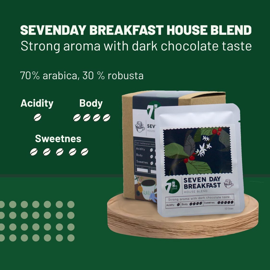 

Kopi Arabica Robusta SEVEN DAY BREAKFAST BLEND - 1 SACHET Drip Bag