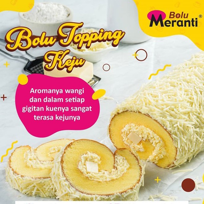 

Bolu Gulung Meranti Medan Spesial Topping Keju / Ceres / Moka