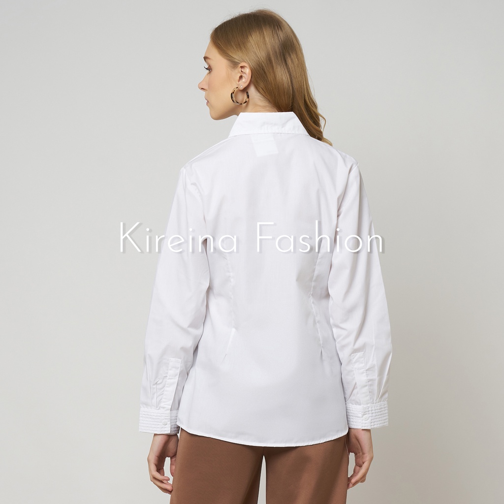 Kemeja Putih Polos Wanita  Kemeja Motif Garis Dada Kemeja | Kireina Fashion
