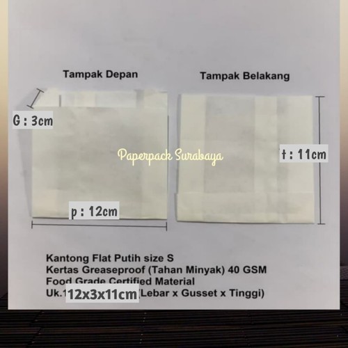 

Kantong kertas kentang 12x3x11cm grease proof/tahan minyak