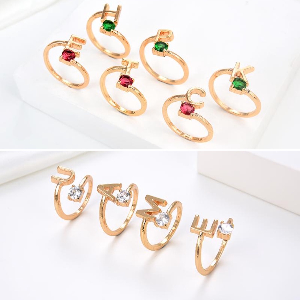 HYL JEWELRY Cincin Titanium  Fourfashion Wanita Cincin huruf Inisial Emas Muda Love Perhiasan Asli X