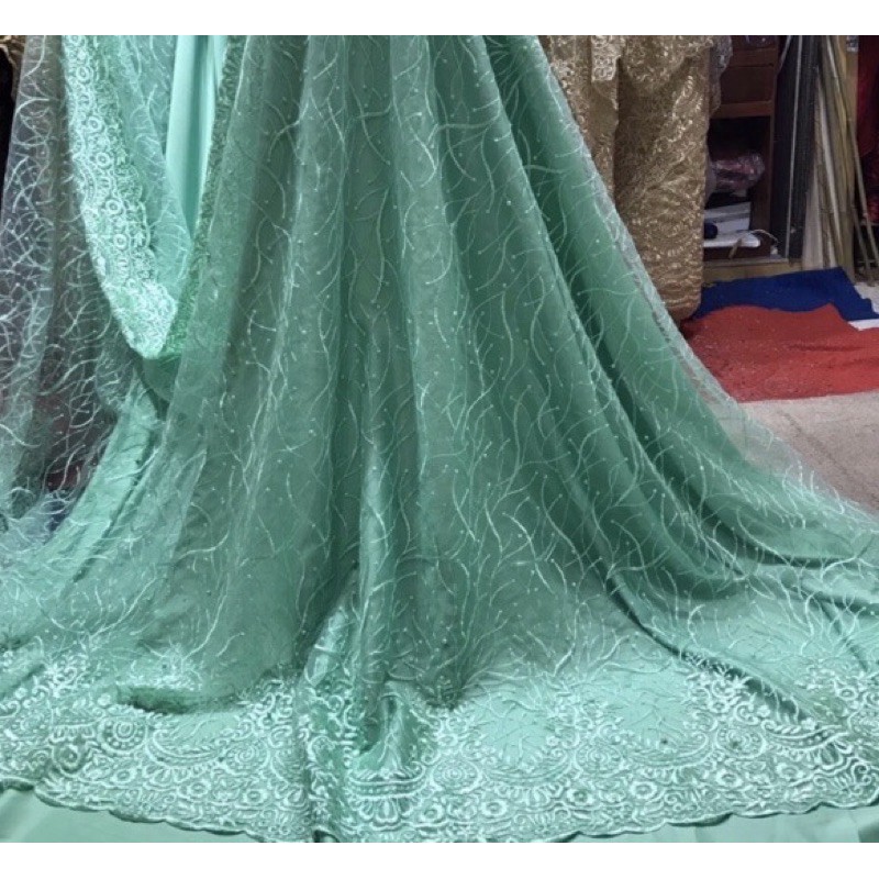 Kain Tile bordir impor / Kain Tulle bordir korea