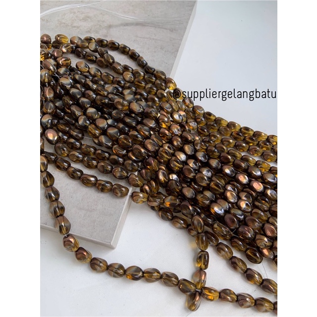 kristal CEKO KACANG GOLD YELLOW QUARTZ 10mm kuning emas oval cutting