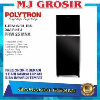 KULKAS POLYTRON PRW 25 MNX LEMARI ES 2 PINTU PRW 25 MNX TEMPERED GLASS