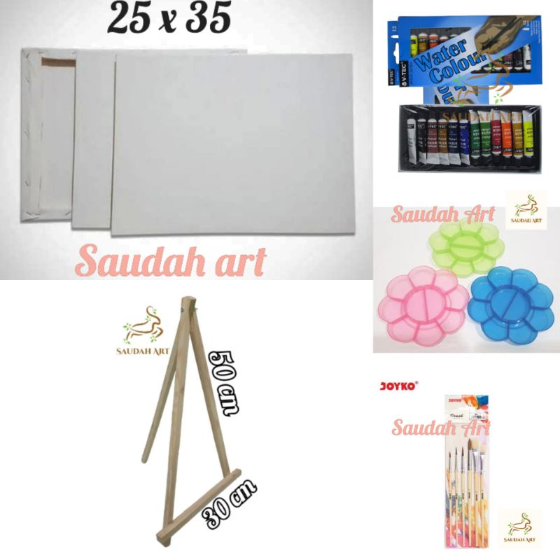 

Paket Lukis Lengkap (kanvas 25x35,kuas,palet,cat air @6ml,easel 30x50)