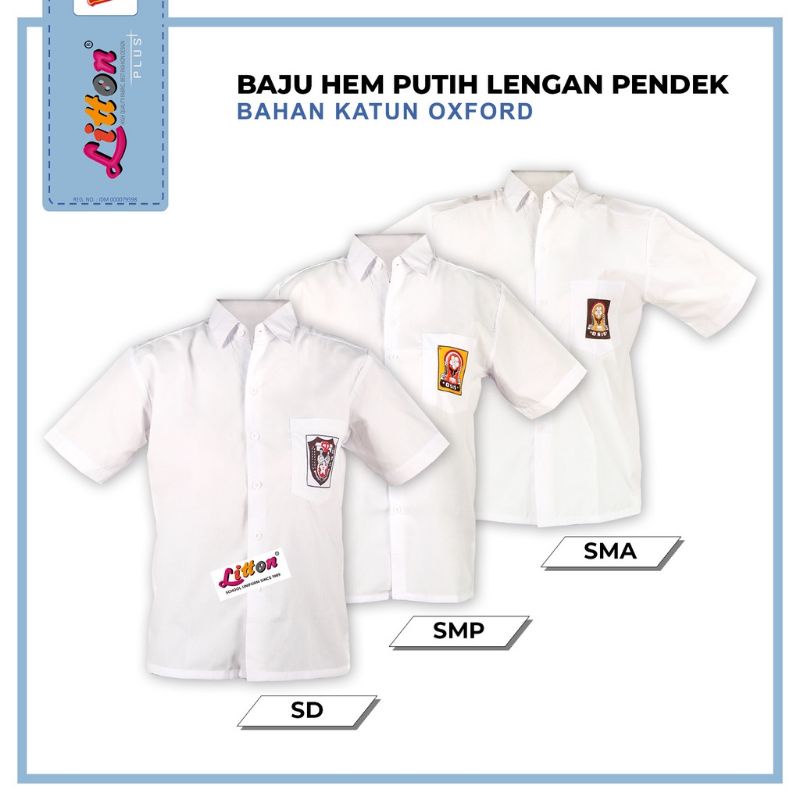 LITTON Oxford Seragam Sekolah Putih Polos Lengan Pendek / Seragam SD SMP SMA / Pakaian Atasan Sekolah