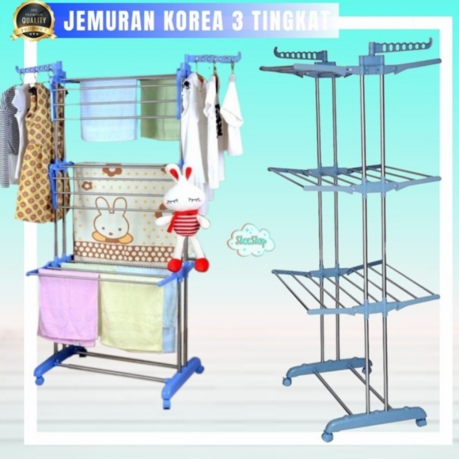 Jemuran Baju 3 Susun / Jemuran Korea Rak Susun 3 Tingkat / 3 Susun Laundry Baju Stand Hanger Serbaguna