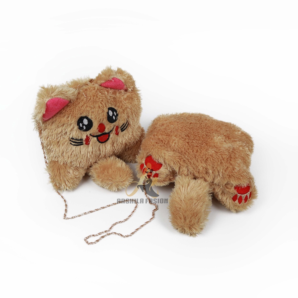 Tas Selempang bulu model Kucing / Selempang bulu lucu / tas boneka /Tas Bulu Boneka