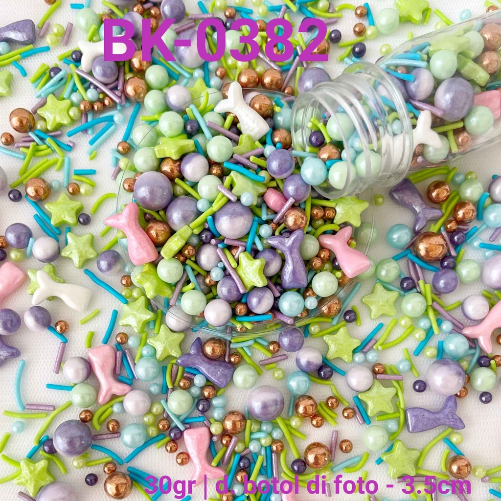 

BK-0382 Sprinkles sprinkle sprinkel 30gr mermaid bintang ekor duyung yamama baking grosir murah sprinkles cake dekorasi mutiara trimit decoration story sprinklestory sprinklesstory sprinkle story yamama baking
