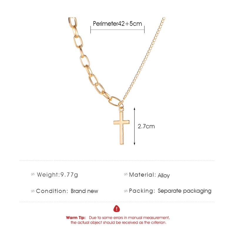 Ins Desain Tebal Rantai Asimetris Kalung Salib Eropa dan Amerika Temperamen Sederhana Liontin Klavikula Rantai Wanita