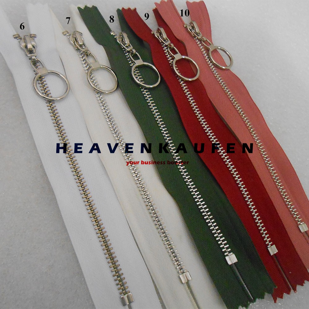 Resleting Zipper 15 cm Nikel Silver Variasi Puller/Tarikan Model Bulat Keren