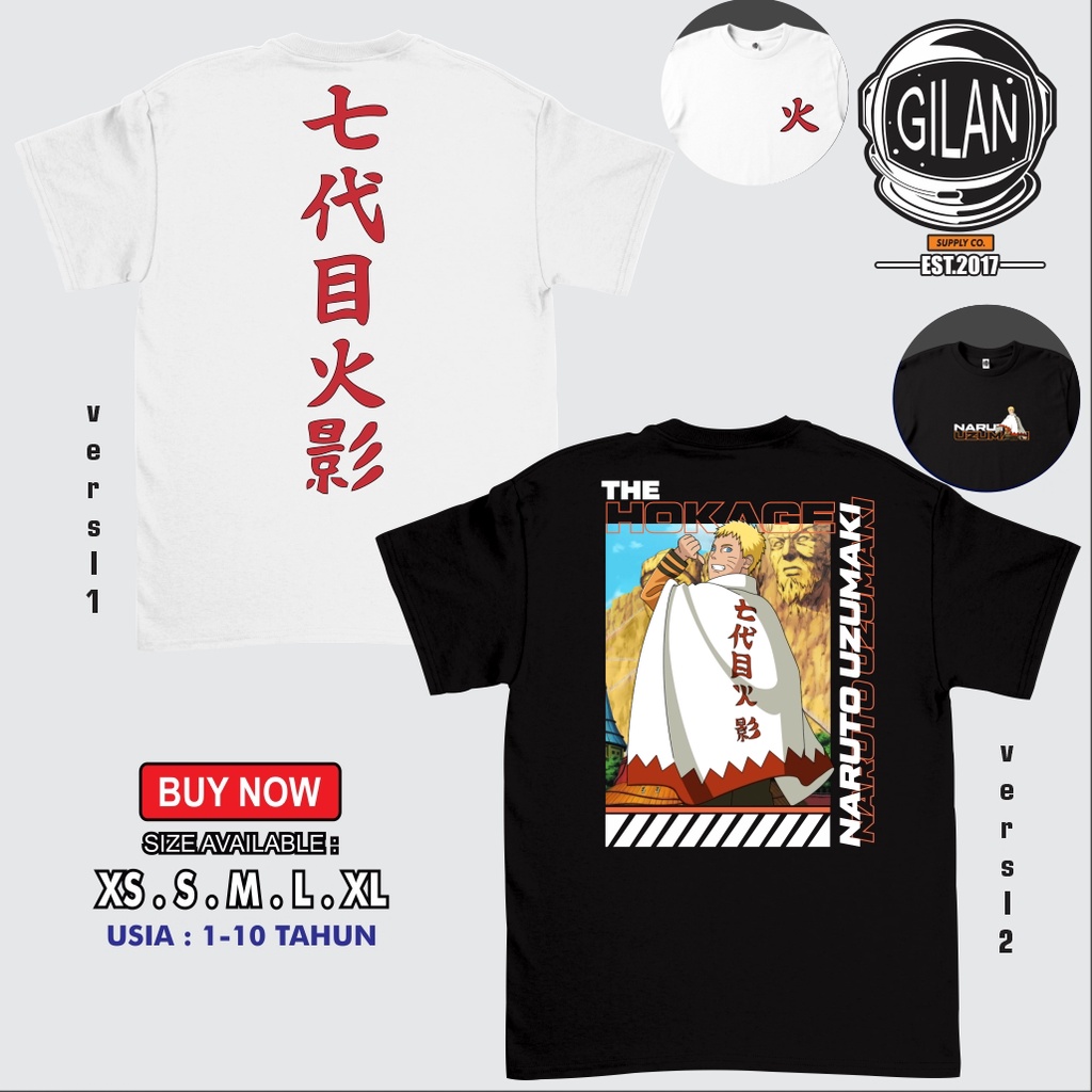 SAKAZUKI Kaos Baju Distro Anak Laki Laki Gambar Hokage Nanadaime Naruto Uzumaki Konoha Anime Naruto