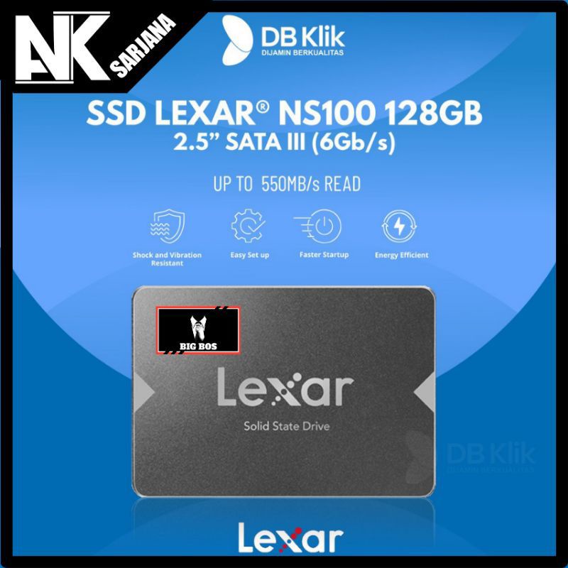 LEXAR NS100 SSD 128GB SATA 3 LEXAR LNS100 128 GB 2.5" SET KABEL SATA TO USB 2.0 HDD SSD 2.5 INCH ADAPTER EKSTERNAL LAPTOP CABLE A