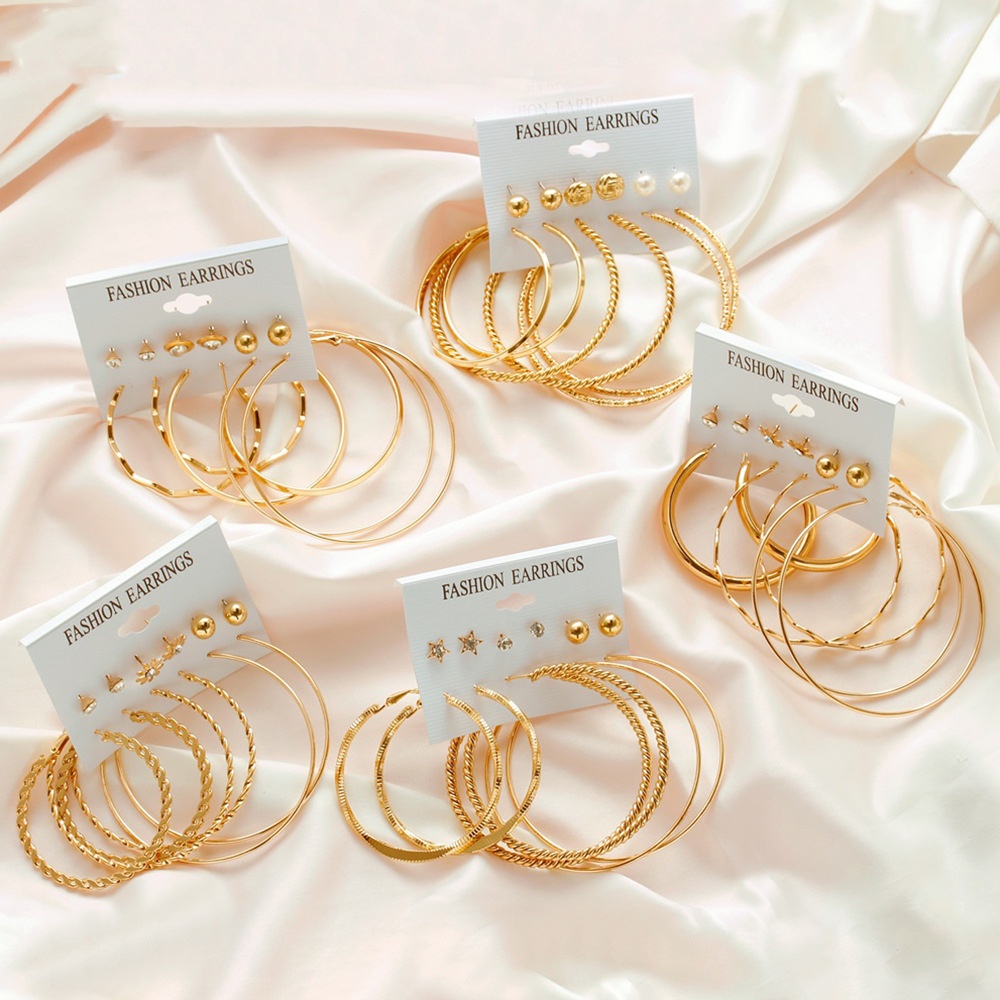 Set AntingWanita Anting Bohemian Geometric Hoop Women Earrings - Set Anting Hoop