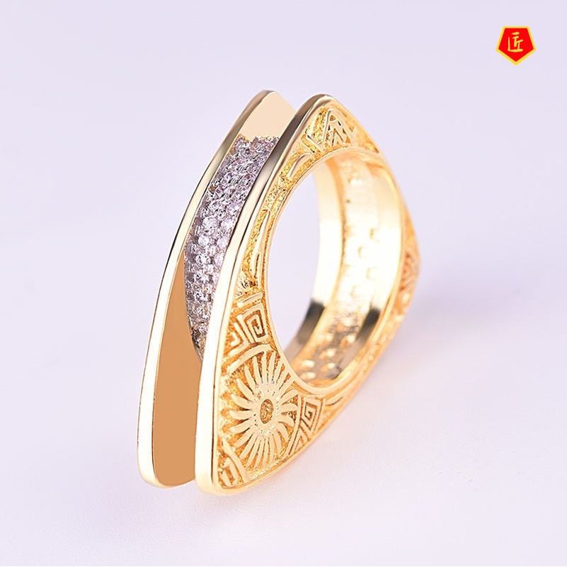 [Ready Stock]18K Gold Two-Color Micro Inlaid with Diamond Ring Creative Personality