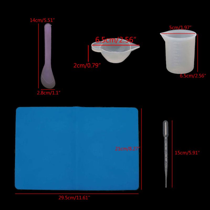 SIY  34Pc Reusable Silicone Resin Kit Nonstick Silicone Mat 100ml Measuring Cups Finger Cots Resin Mix Cup Stir Stick Pipette