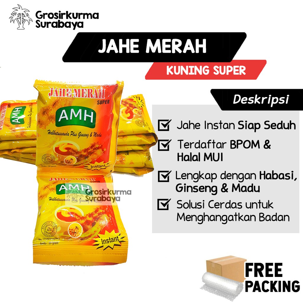 JAHE MERAH AMH KUNING SULE Sachet Serbuk Premium Super Dengan Ginseng Madu Rempah Wedang Uwuh MPASI