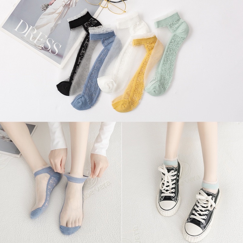 Kaos Kaki Bunga Daisy Transparan / Kaos Kaki Wanita Import Transparant / Women Socks Korea (KODE B)