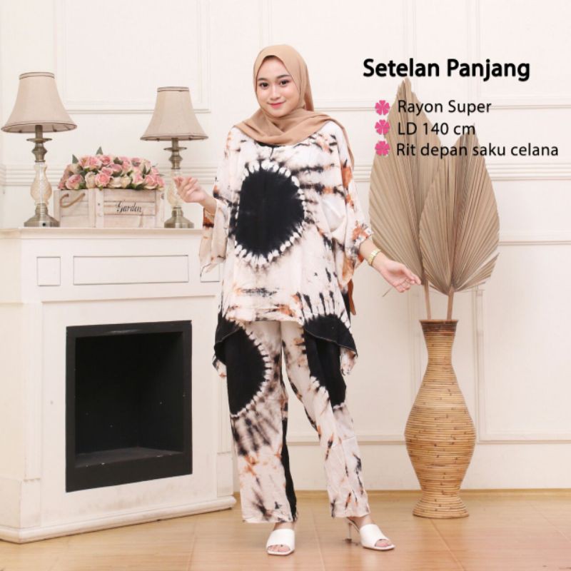 SETELAN BATIK ONESET RAYON TIEDYE SHIBORI JUMBO/ WAKA/ BATWING/ KELELAWAR/ LOWO/ SAYAP