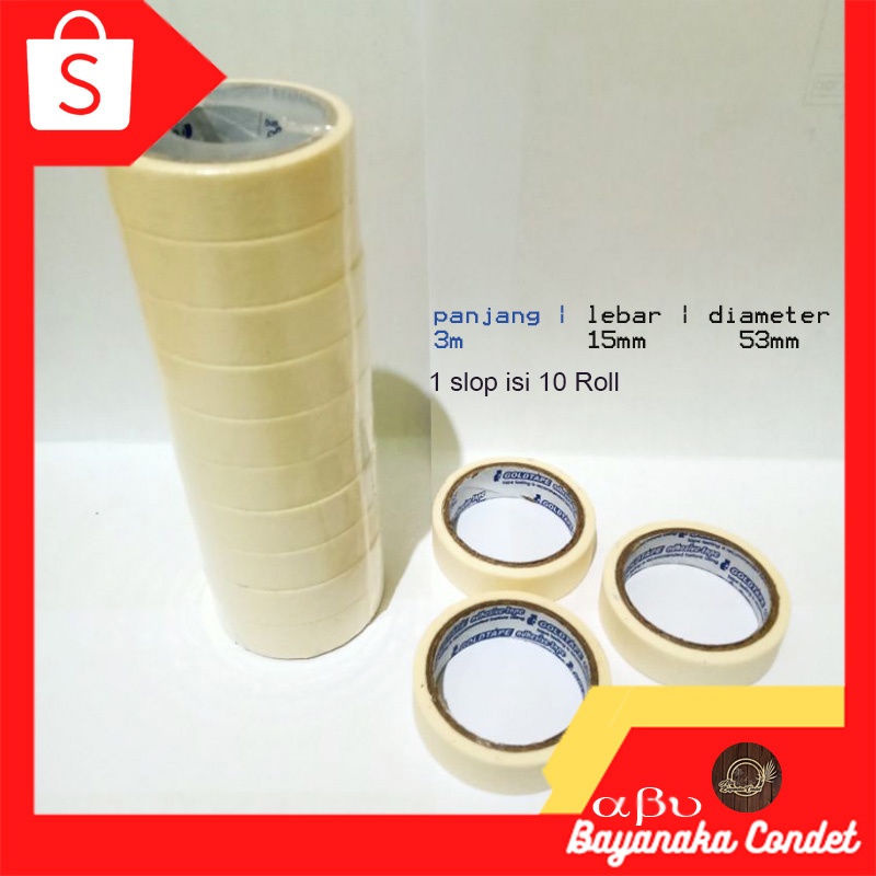 Jual Solasi Kertas Masking Tape Kecil Ukuran 3/4 inch 15mm Diameter 53mm Panjang 3 Meter