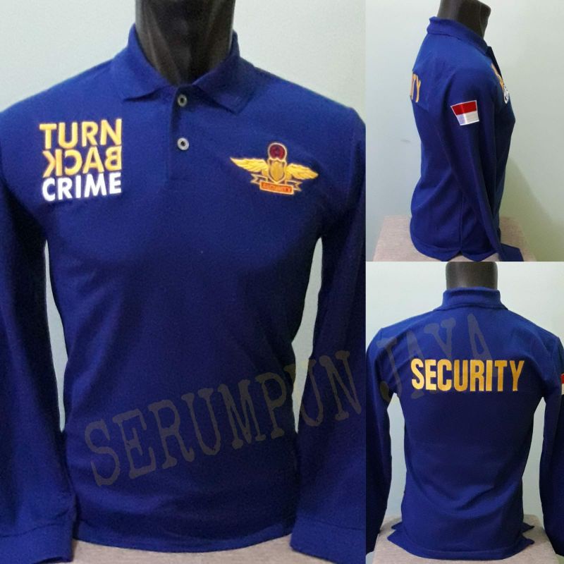KAOS TBC SECURITY WINGS PANJANG - KAOS KERAH TBC WINGS SECURITY BIRU PANJANG FULL BORDIR