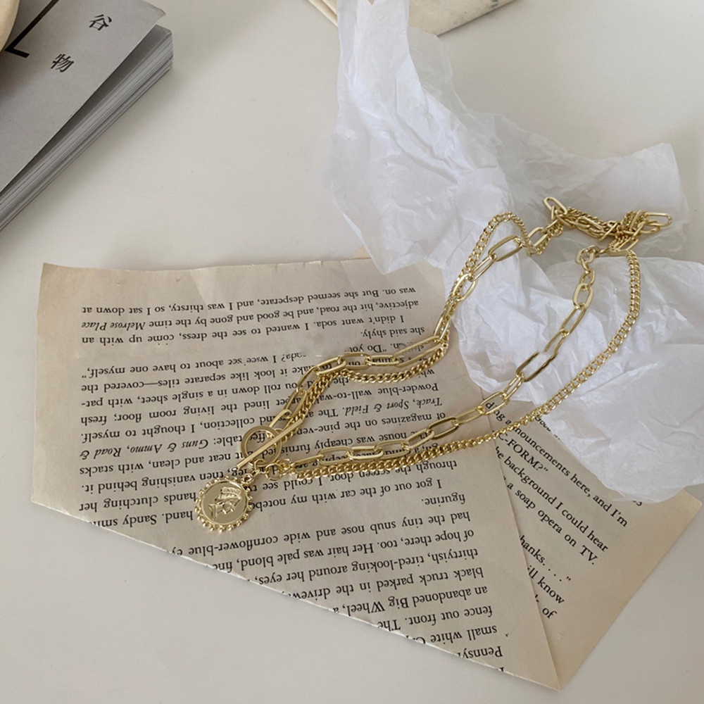 Kalung Choker Wanita Logam Ganda Liontin Koin Ratu Cantik Aksesoris Fashion Korea Dalika