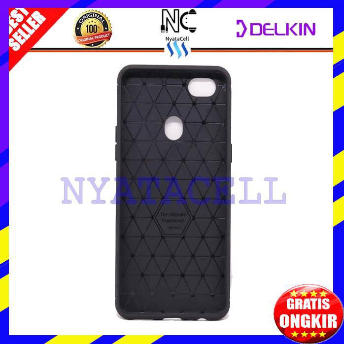 ACC HP SOFT CASE DELKIN LEATHER AUTO FOCUS OPPO F7 ORI CARBON KULIT CAPSULE