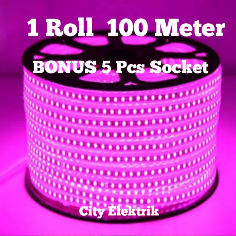 LAMPU LED STRIP SELANGLED SMD 5050 AC 220V  ( 1 ROLL 100 METER + BONUS 5 PCS SOCKET ) LAMPU HIAS / LAMPU PELAFON