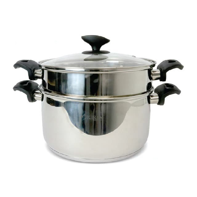 Kirin Bonang Series Dandang Steamer Pot Panci 24 Cm + Tutup Kaca - Silver