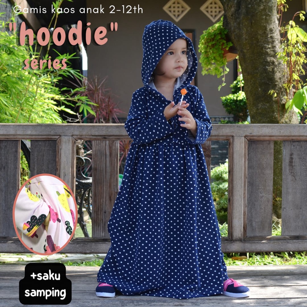 GAMIS KAOS ANAK 6-12 th (HOODIE series)/ GAMIS ANAK HARIAN (BAHAN KAOS SEDANG-TEBAL)