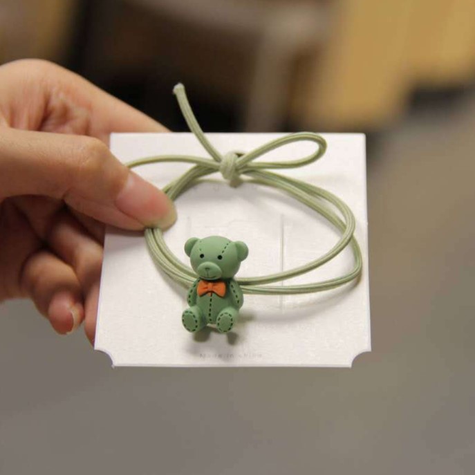 OSM JKT F5185 Karet Rambut Motif Bear / Ikat Rambut Beruang / Ikat Rambut Lucu Korea / Kuncir Rambut Wanita / Cute Hairband-Hijau