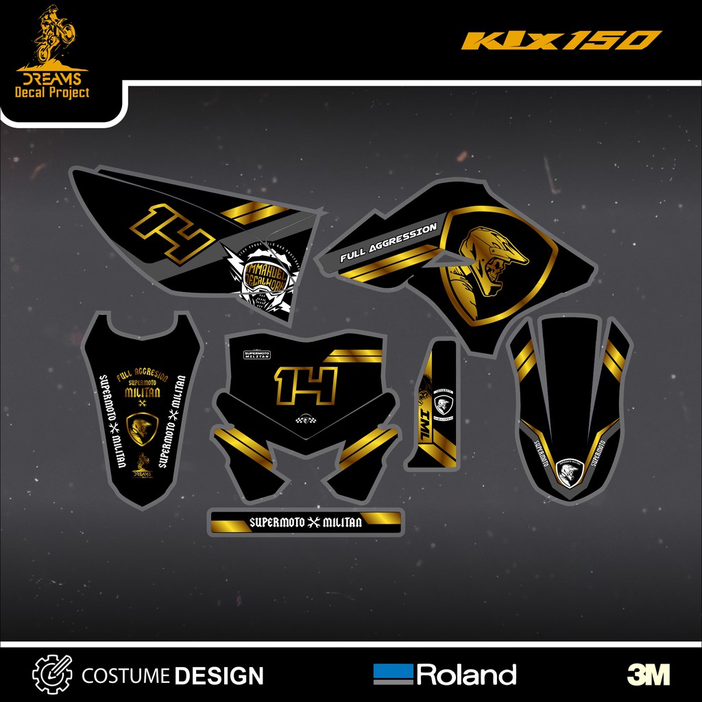 Decal KLX 150 OLD Supermoto Militan Gold