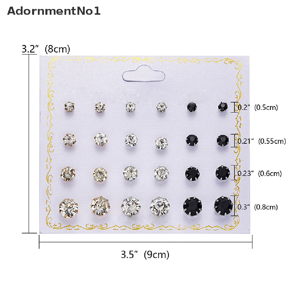 (AdornmentNo1) 12 Pasang / set Anting Tusuk Kristal Zircon Bulat Untuk Wanita