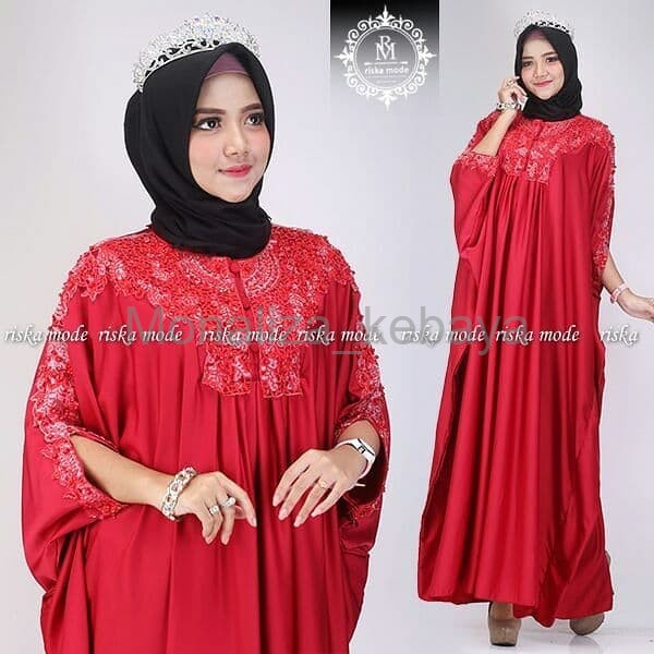 Terindah Gamis Kaftan aliyah Merah by Riska Mode