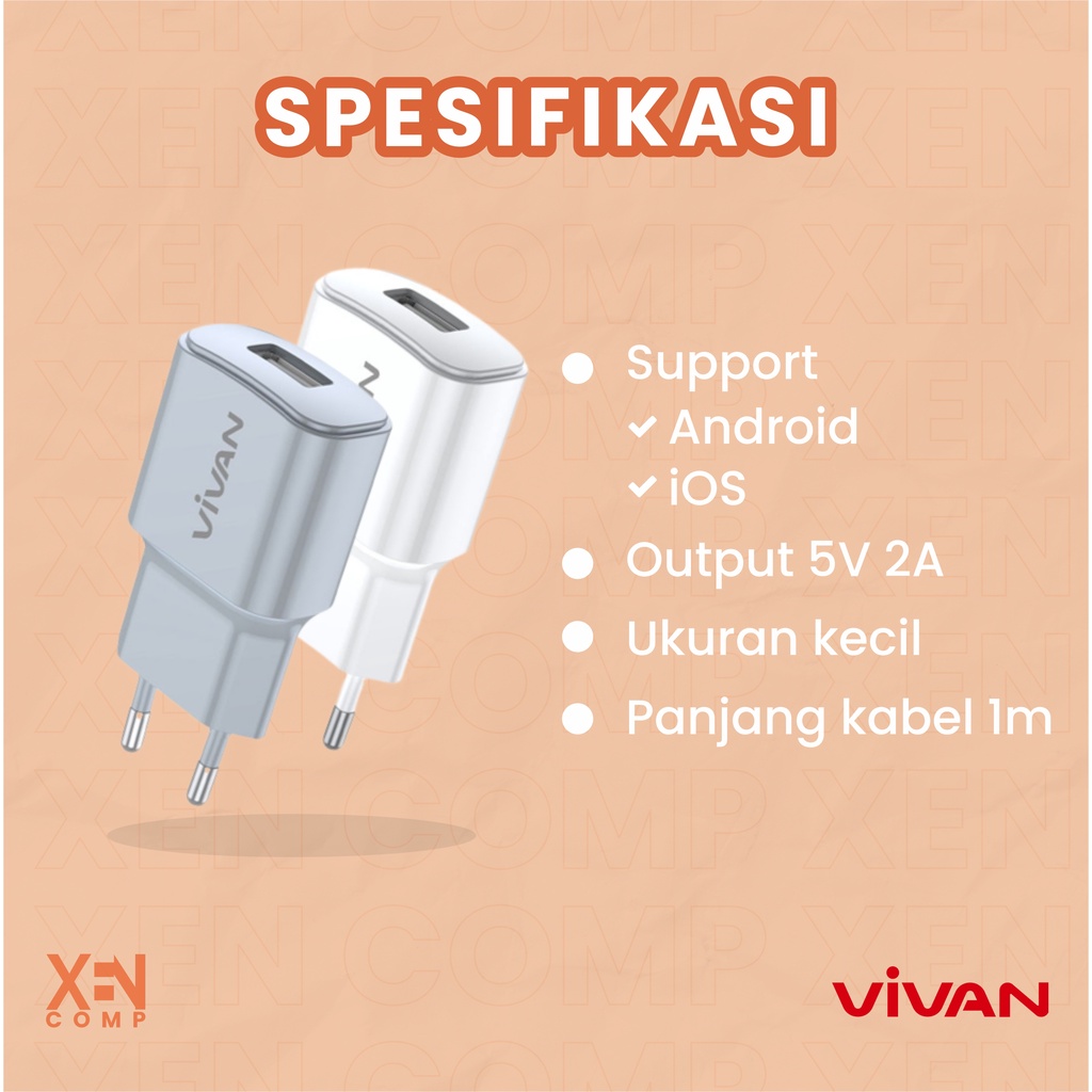 Vivan Batok Charger Power Oval II 2A Adaptor Charger Single USB Kepala Charger 5V 2A Original