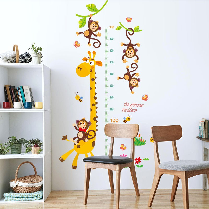 RELIZA WALL STICKER PENGUKUR TINGGI BADAN JERAPAH MONKEY ANAK GROW UP STIKER DINDING SK9292