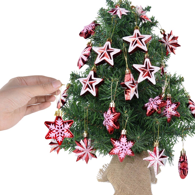 5 / 6Pcs Ornamen Gantung Bentuk Bintang Poligonal Snowflake Bahan Plastik Untuk Dekorasi Pohon Natal