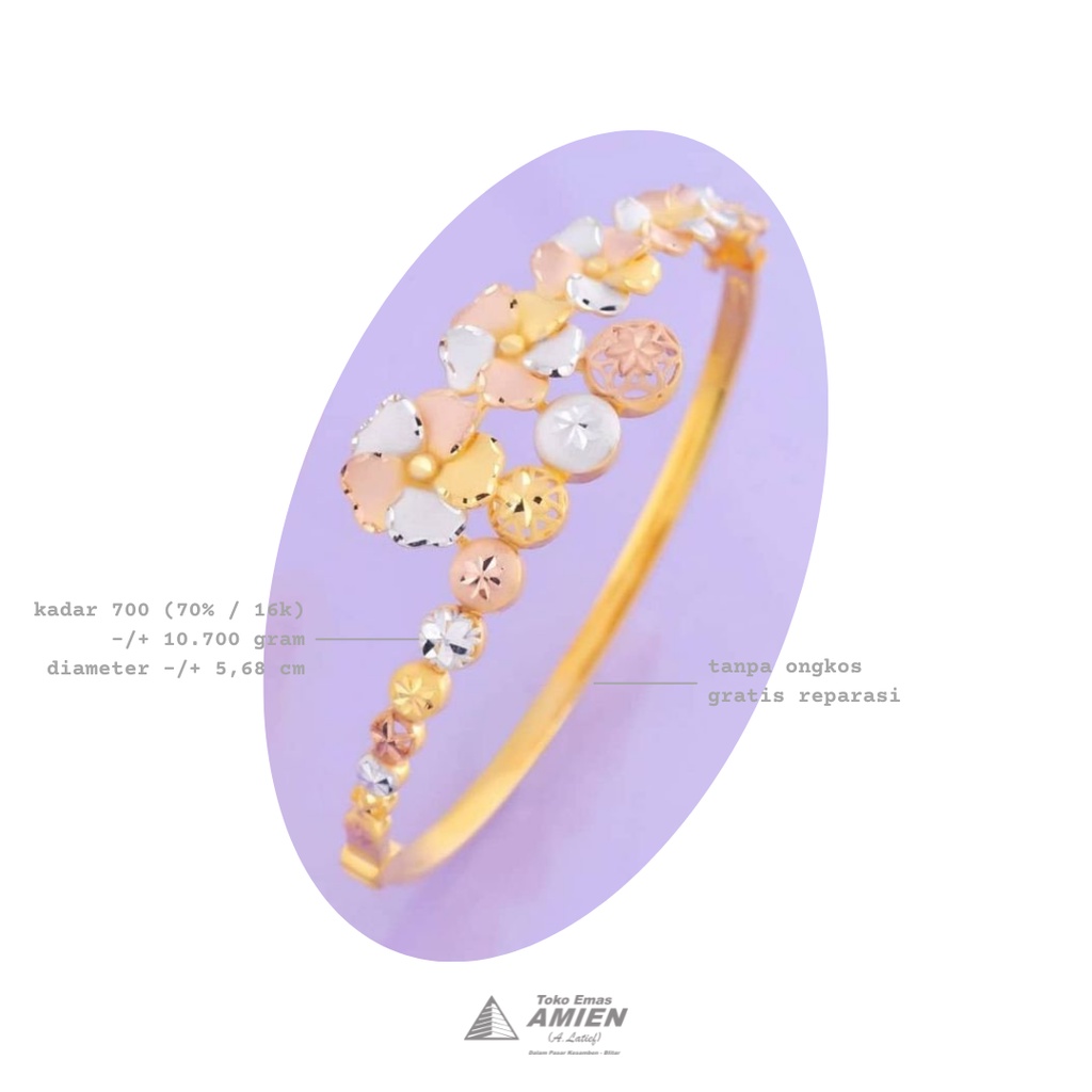Toko Emas Amien Gelang Emas Rose Gold Putih Asli UBS Kadar 700 (70% / 16K) 10.700 gram - Bangle Bung