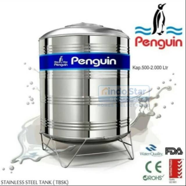 Tangki Air Penguin Stainless TBSK 500 Kapasitas 500 Liter Full Set