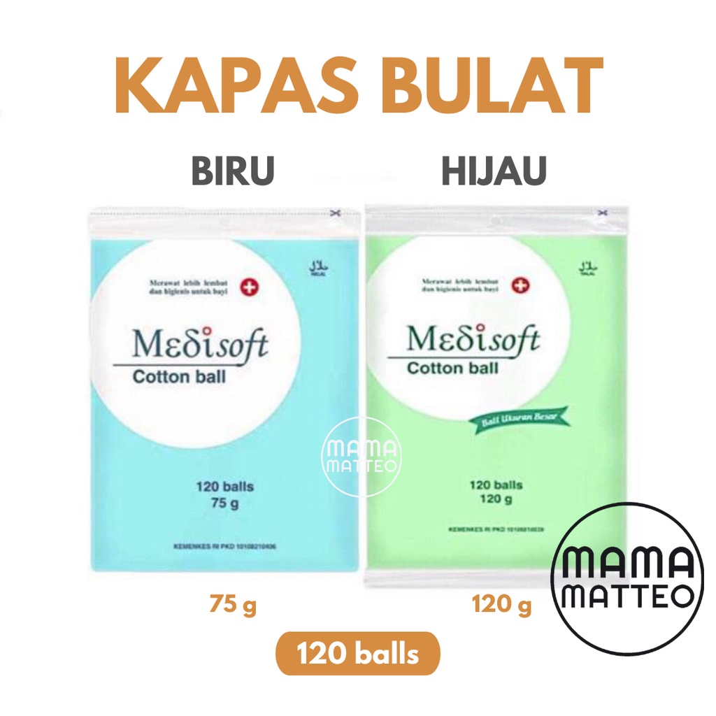 MEDISOFT Cotton Ball Hijau 120gram / Kapas Bulat Bola BESAR 120 balls Bandung Biru